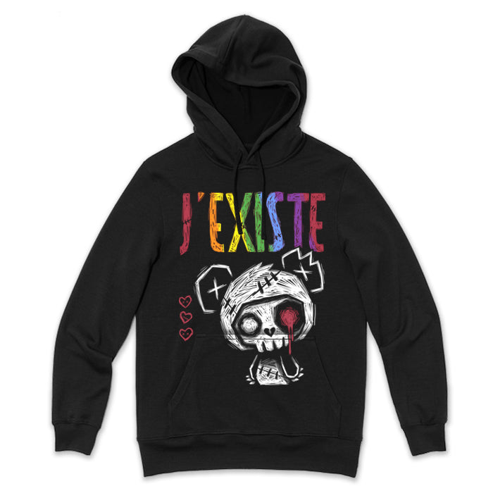 J'Existe: Pride Hoodie – gothic long sleeve by Akumu Ink Clothing, alt fashion art from Akumu Ink Clothing