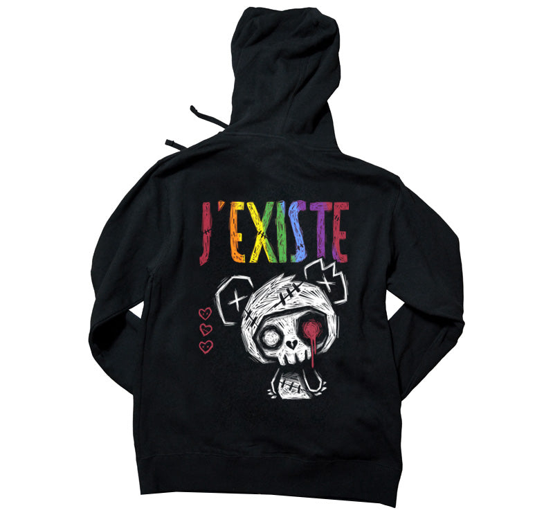 J'Existe: Pride Hoodie – gothic long sleeve by Akumu Ink Clothing, alt fashion art from Akumu Ink Clothing