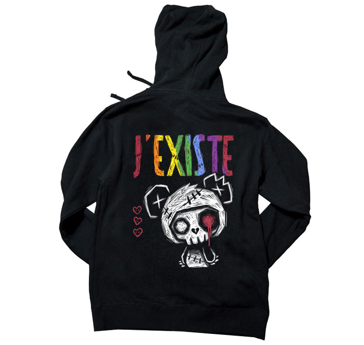 J'Existe: Pride Hoodie – gothic long sleeve by Akumu Ink Clothing, alt fashion art from Akumu Ink Clothing