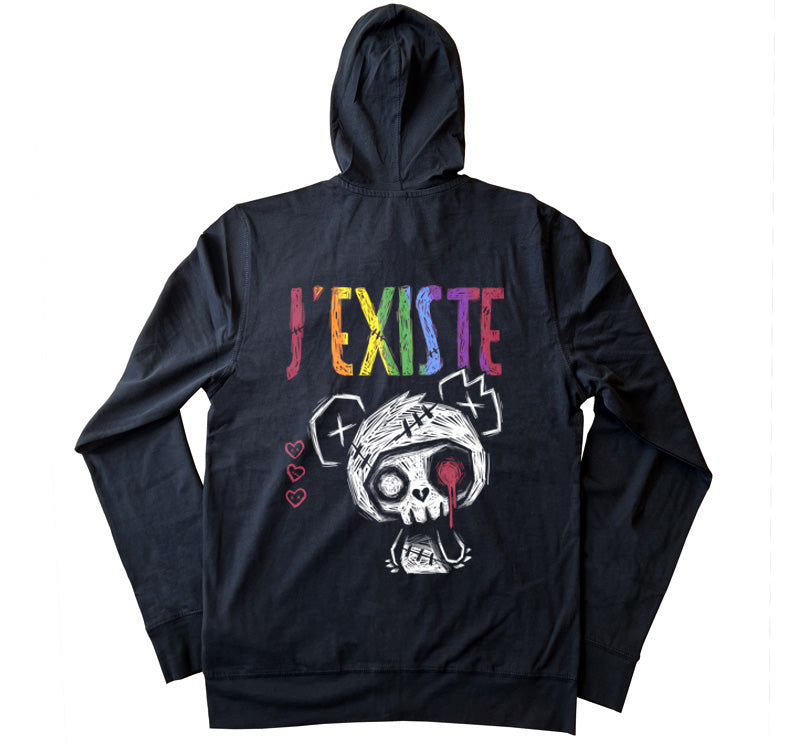 J'Existe: Pride Hoodie – gothic long sleeve by Akumu Ink Clothing, alt fashion art from Akumu Ink Clothing