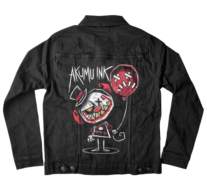 Same Joke Different Day Denim Jacket – gothic denim jacket by Akumu Ink, alt fashion art from Akumu Ink Clothing