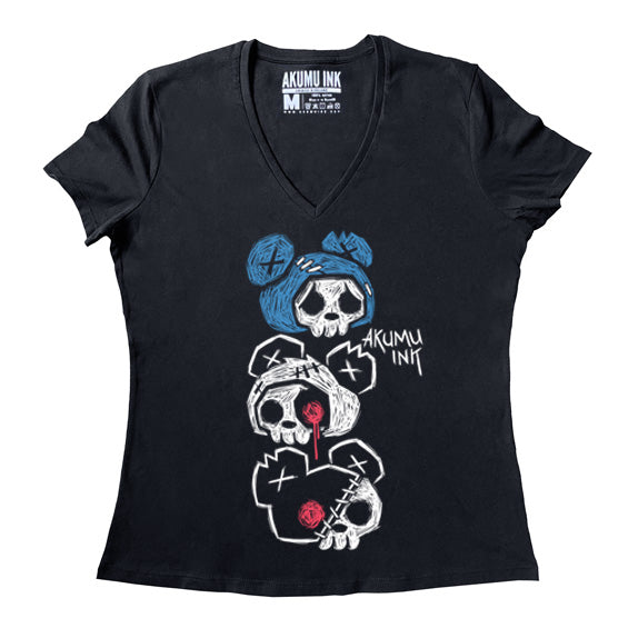 3 Bears Women Vneck – gothic Women Shirts by Akumu Ink, alt fashion art from Akumu Ink Clothing