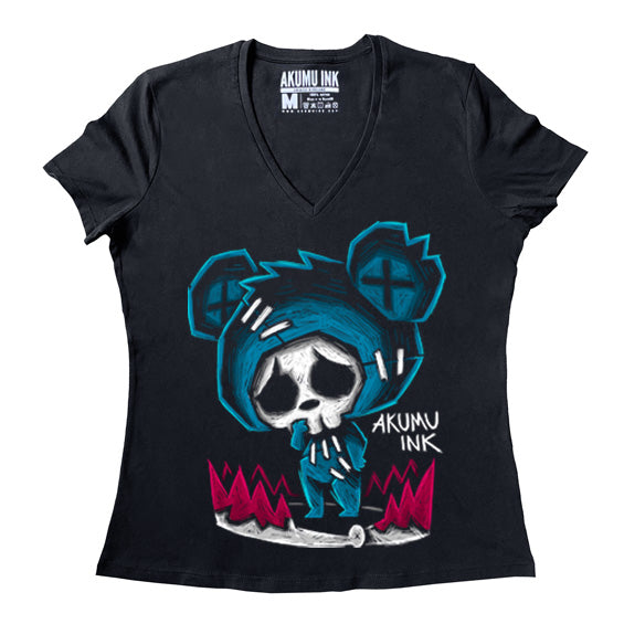 Bear-Trapped Women Vneck – gothic Women Shirts by Akumu Ink, alt fashion art from Akumu Ink Clothing