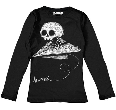 Paper Plane to Nowhere Women Long Sleeve Tshirt – gothic Women Shirts by Akumu Ink, alt fashion art from Akumu Ink Clothing