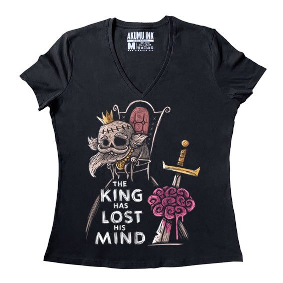 The King has Lost his Mind Women Vneck – gothic Women Shirts by Akumu Ink, alt fashion art from Akumu Ink Clothing
