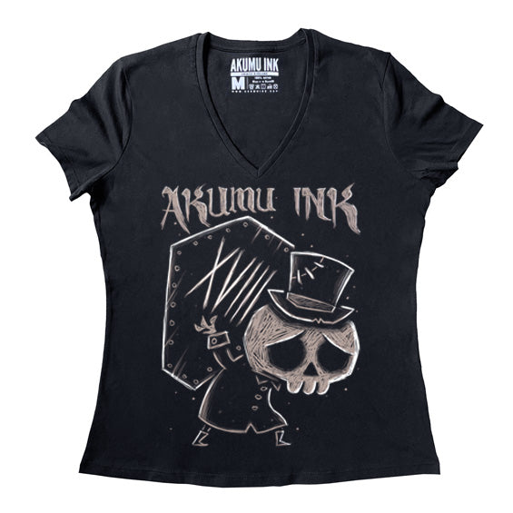 The Undertaker XVIII Women Vneck – gothic Women Shirts by Akumu Ink, alt fashion art from Akumu Ink Clothing