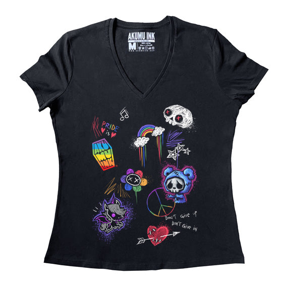 Rebel Pride Women Vneck – gothic Women Shirts by Akumu Ink, alt fashion art from Akumu Ink Clothing