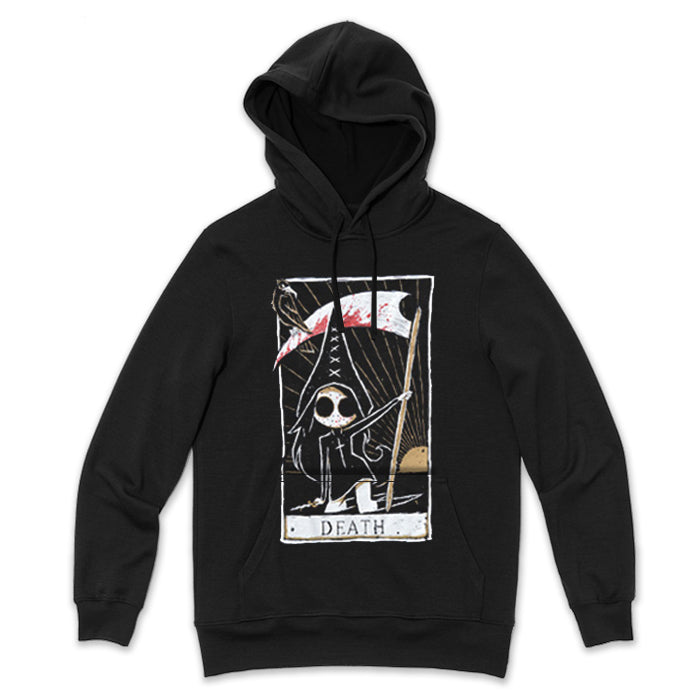 Death Card Hoodie – gothic long sleeve by Akumu Ink Clothing, alt fashion art from Akumu Ink Clothing
