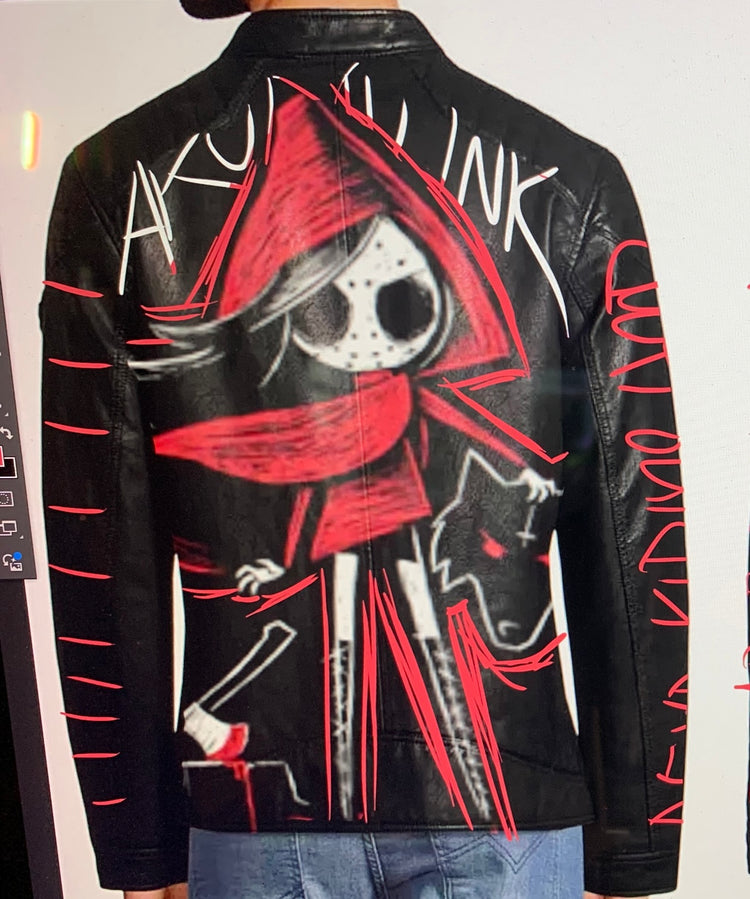 Custom (PU) Leather Jacket - Dead Riding Hood - YUDAI – gothic  by Akumu Ink Clothing, alt fashion art from Akumu Ink Clothing