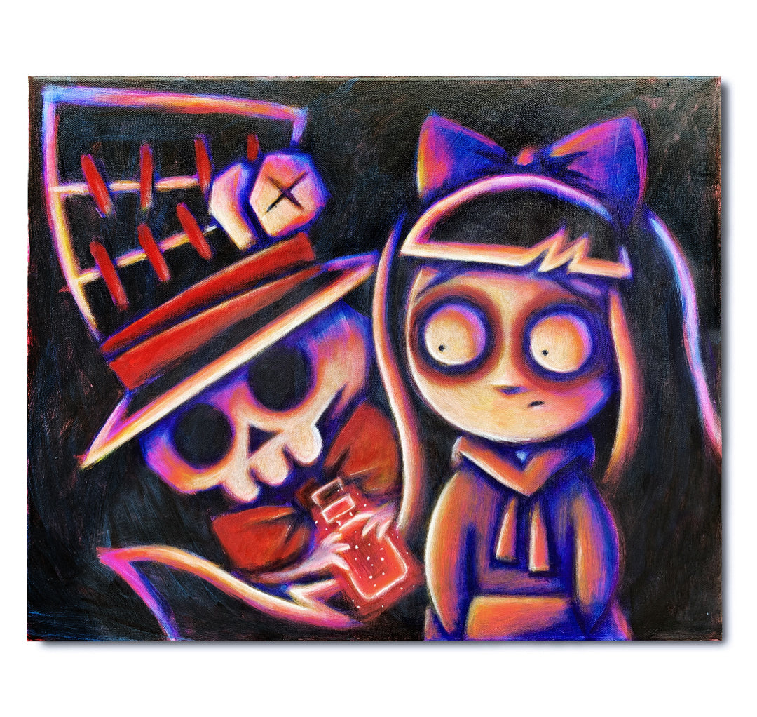 The Hatter's Secret 40x50cm Painted Canvas – gothic art by Akumu Ink, alt fashion art from Akumu Ink Clothing