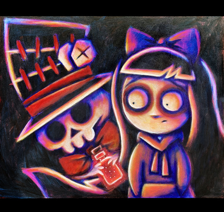 The Hatter's Secret 40x50cm Painted Canvas – gothic art by Akumu Ink, alt fashion art from Akumu Ink Clothing