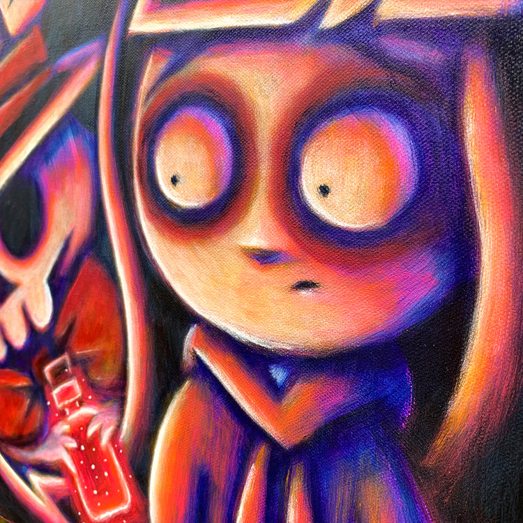 The Hatter's Secret 40x50cm Painted Canvas – gothic art by Akumu Ink, alt fashion art from Akumu Ink Clothing