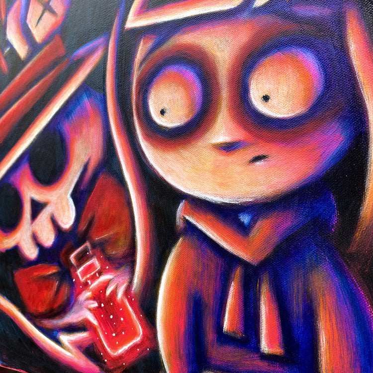 The Hatter's Secret 40x50cm Painted Canvas – gothic art by Akumu Ink, alt fashion art from Akumu Ink Clothing