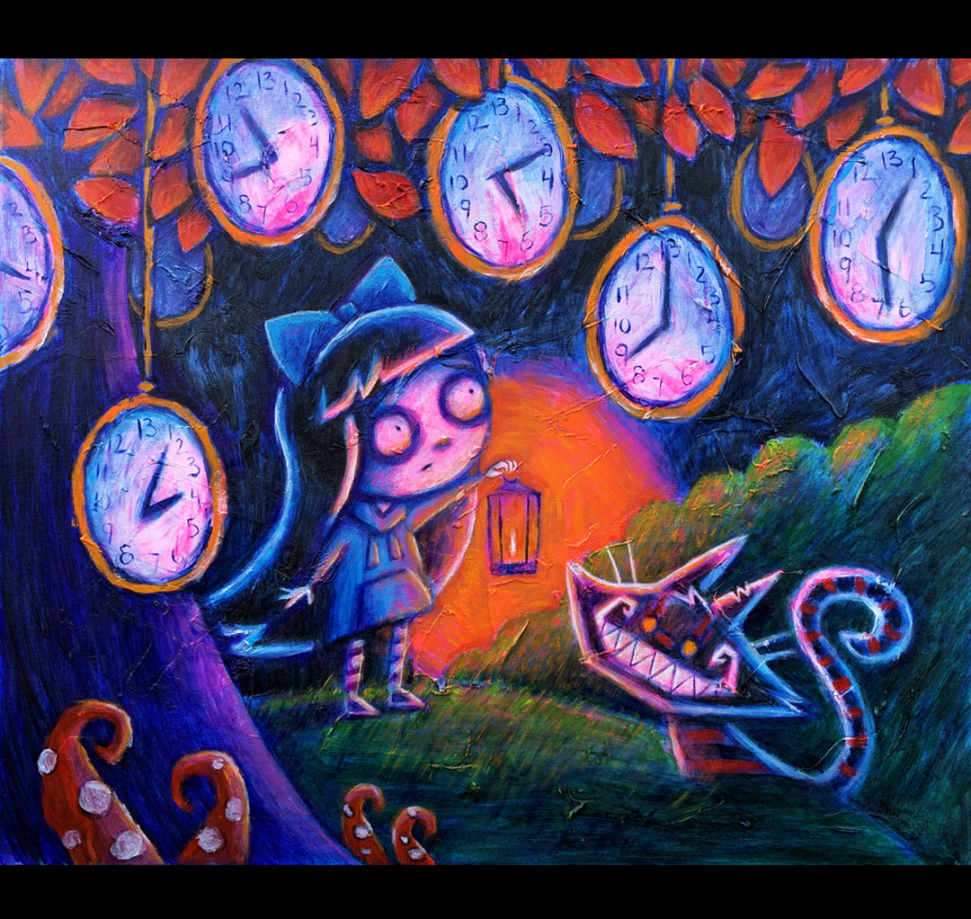 Alice Under the Clock Tree 50x60cm Painted Canvas