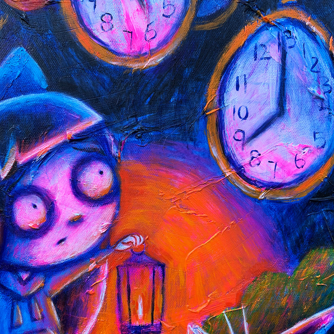 Alice Under the Clock Tree 50x60cm Painted Canvas