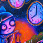 Alice Under the Clock Tree 50x60cm Painted Canvas – gothic art by Akumu Ink, alt fashion art from Akumu Ink Clothing