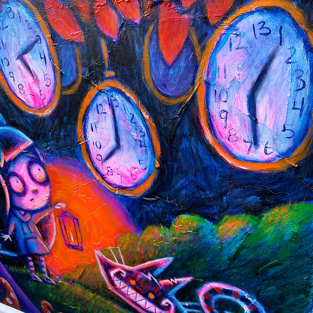 Alice Under the Clock Tree 50x60cm Painted Canvas