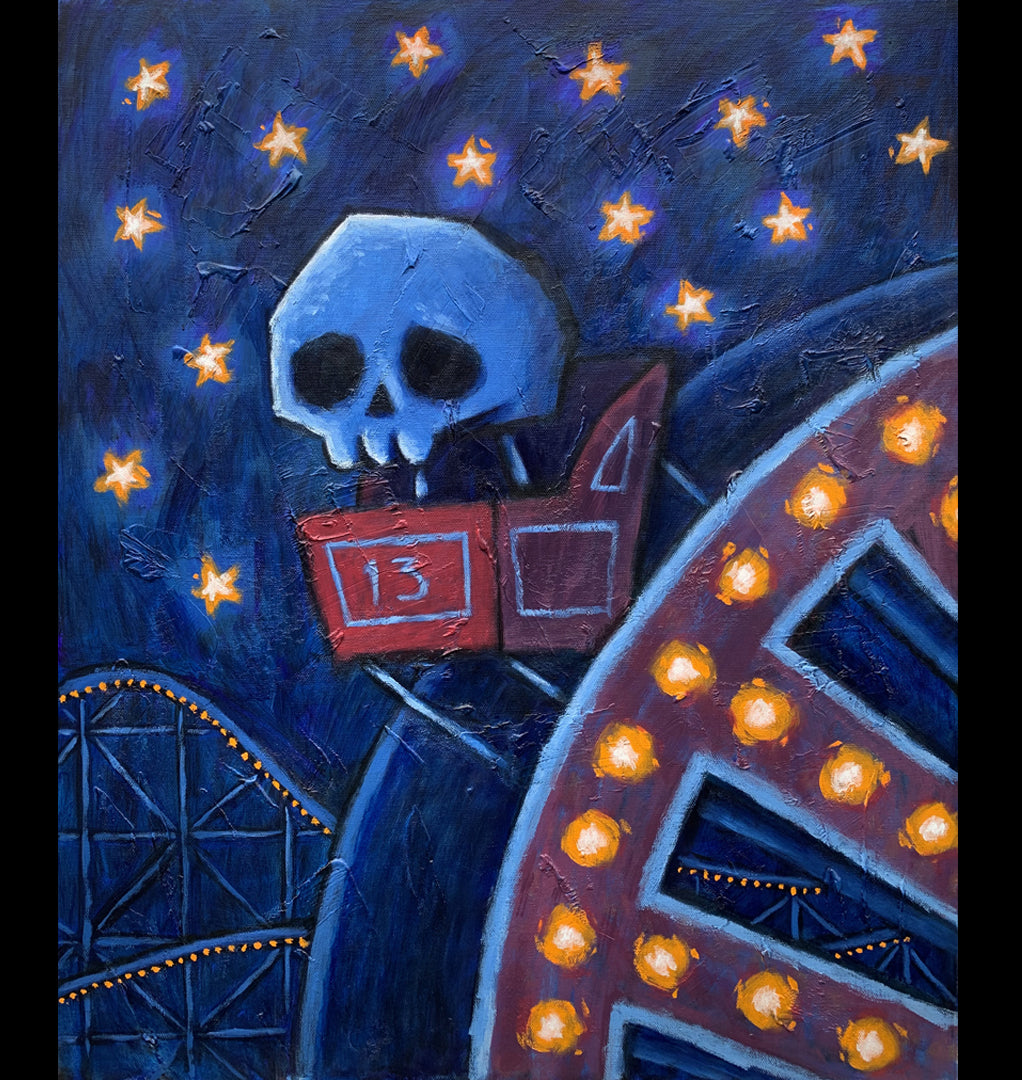 Get Me Off This Ride 50x60cm Painted Canvas – gothic art by Akumu Ink, alt fashion art from Akumu Ink Clothing