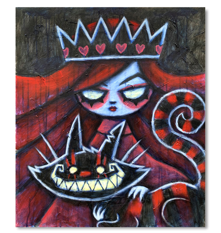 Queen and Cheshire 60x70cm Painted Canvas – gothic art by Akumu Ink, alt fashion art from Akumu Ink Clothing