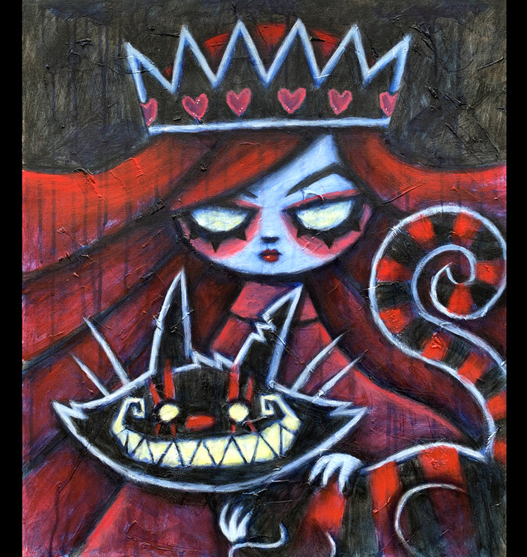 Queen and Cheshire 60x70cm Painted Canvas – gothic art by Akumu Ink, alt fashion art from Akumu Ink Clothing