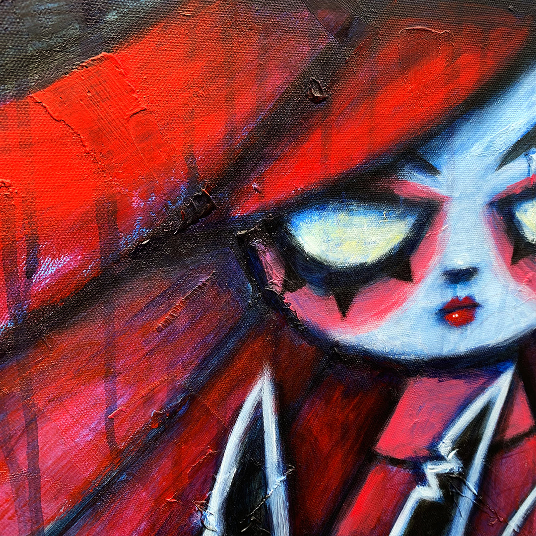 Queen and Cheshire 60x70cm Painted Canvas – gothic art by Akumu Ink, alt fashion art from Akumu Ink Clothing