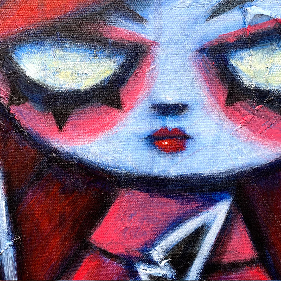 Queen and Cheshire 60x70cm Painted Canvas – gothic art by Akumu Ink, alt fashion art from Akumu Ink Clothing