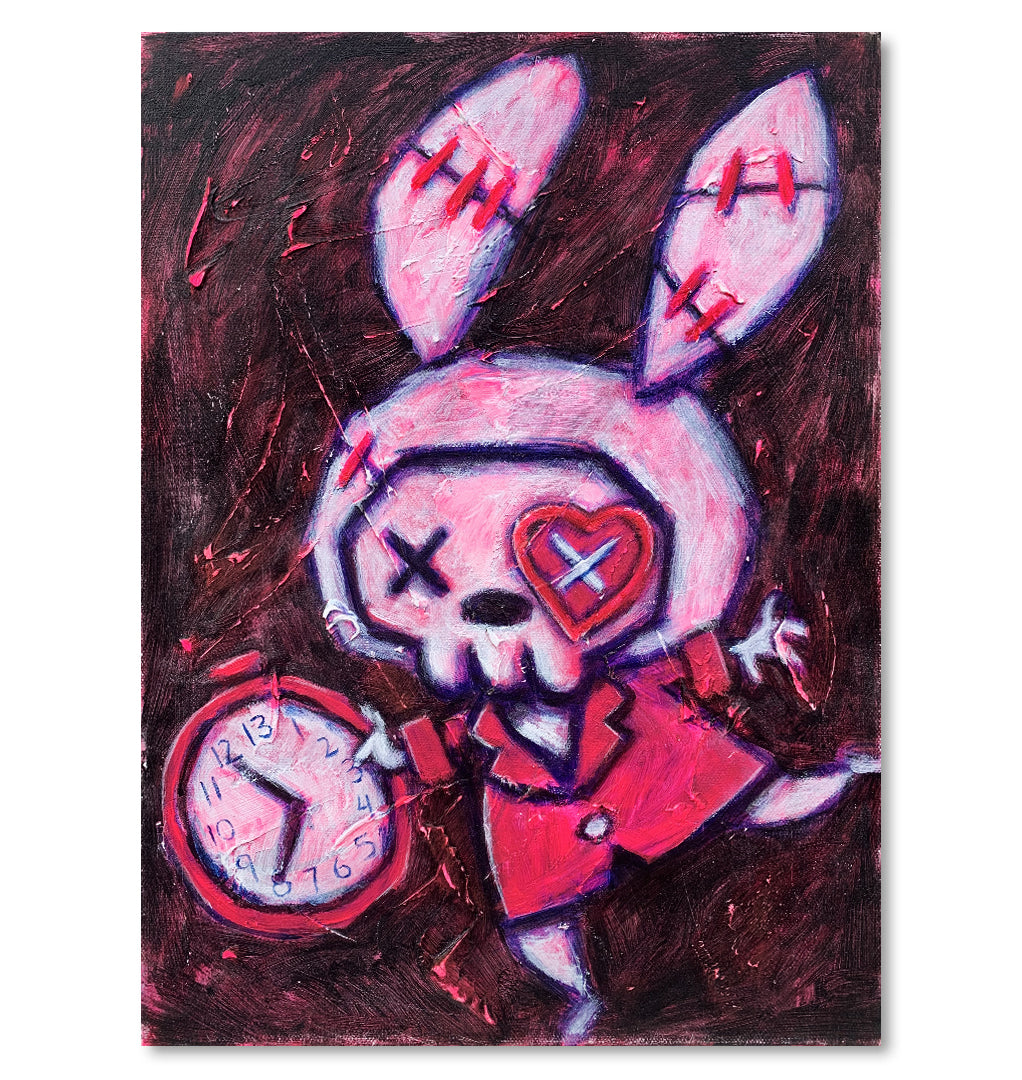 White Rabbit Pink 30x40cm Painted Canvas