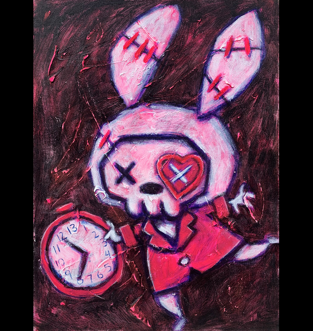 White Rabbit Pink 30x40cm Painted Canvas