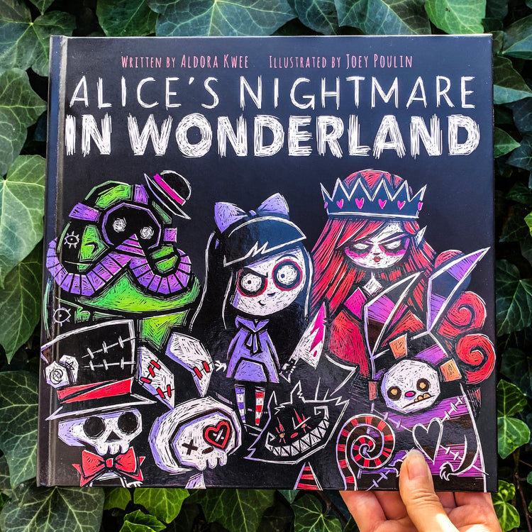 Alice's Nightmare in Wonderland Storybook – gothic book by Akumu Ink, alt fashion art from Akumu Ink Clothing